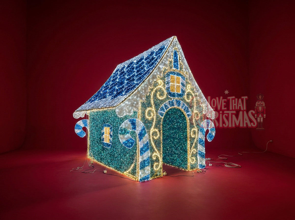 Grand Illuminated Christmas Candy House - Blue