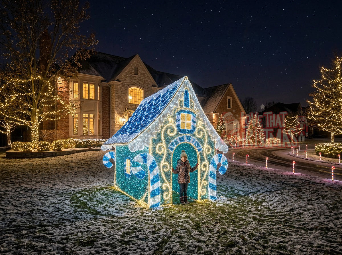 Grand Illuminated Christmas Candy House - Blue