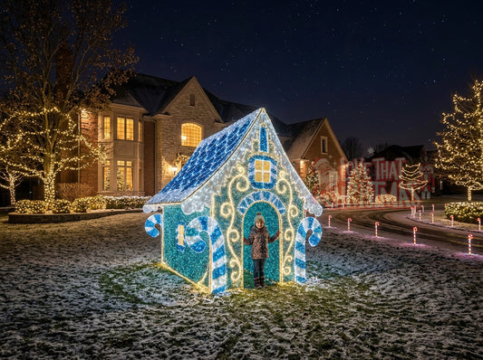 Grand Illuminated Christmas Candy House - Blue
