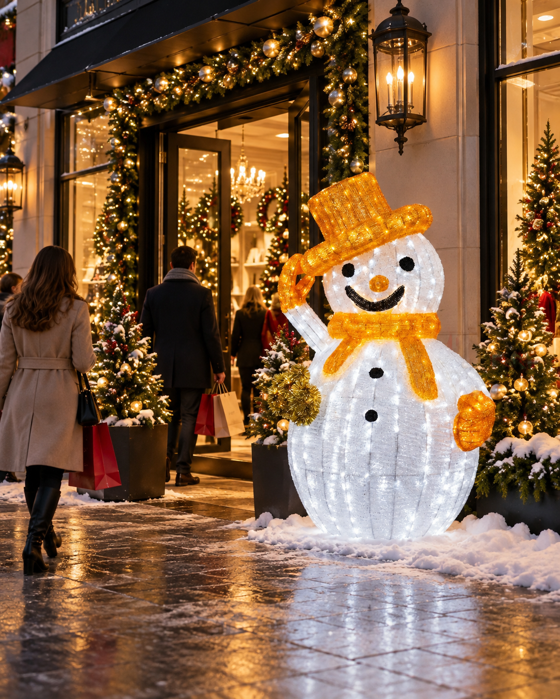 Snowman with Gold Hat LED Display